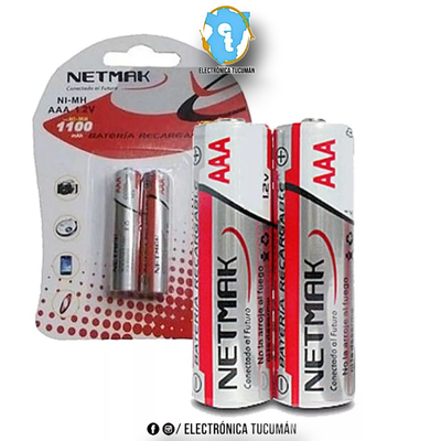 PILAS RECARGABLES TRIPLE AAA NETMAK 1100MAH 1.2V BLISTER X 2U