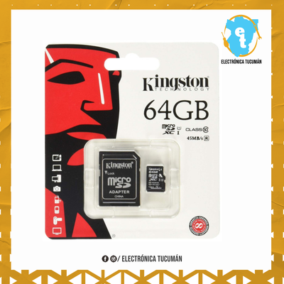 TARJETA DE MEMORIA KINGSTON MICRO SD 64 GB CON ADAPT CLASE 10