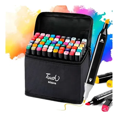 60 Marcadores Colores Doble Punta Con Bolsito De Regalo