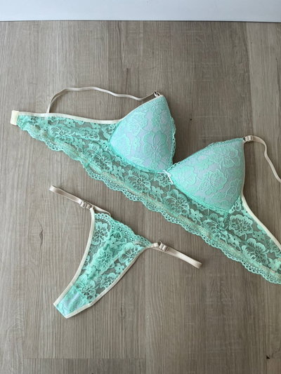 Conjunto taza soft encaje pastel -VERDE AGUA-