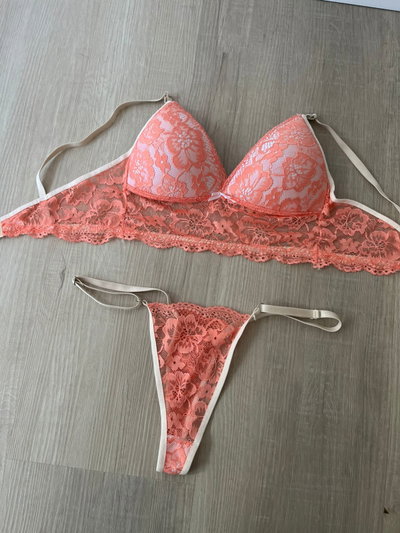 Conjunto taza soft encaje pastel -SALMON-