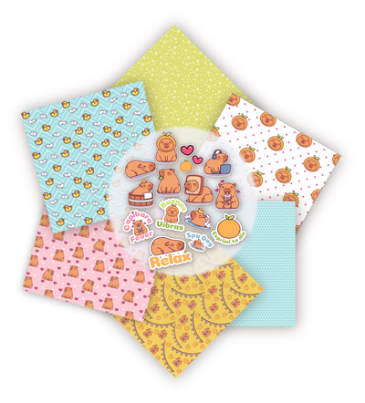 COMBO: Papeles + Stickers Capibaras