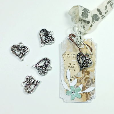 Dijes Corazón con Filigrana (Color Plata Patinada)