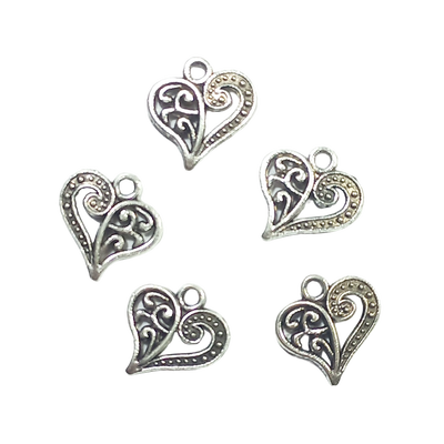 Dijes Corazón con Filigrana (Color Plata Patinada)