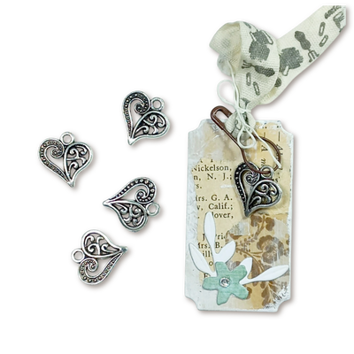 Dijes Corazón con Filigrana (Color Plata Patinada)