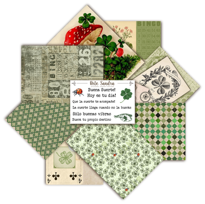 Set de 8 Láminas Buena Fortuna + Stickers CRISTAL | Scrapbooking y Journaling