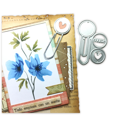 Troquel Clip Con Circulito Corazón y Hello | Scrapbooking y Journaling