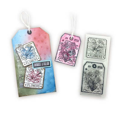 Set de 2 Sellos Tag y Estampilla Floral