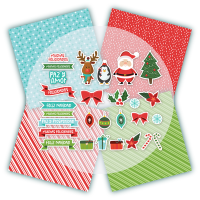 Set de 4 Papeles Navidad Vibrante + Troquelados