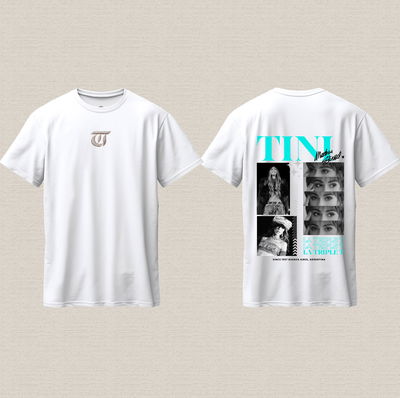 Remera blanca con diseño Tini tiple T verdeagua algodón premium estampado dtf
