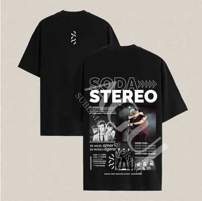 Remera negra con diseño soda stereo de algodón premium estampado dtf