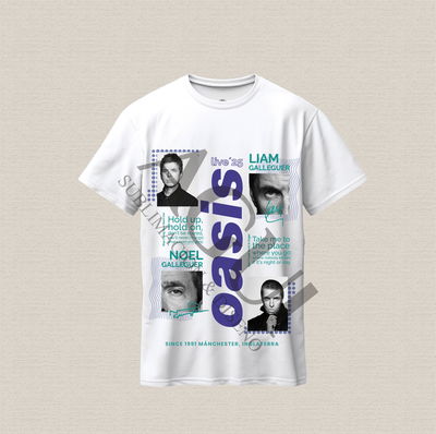Remera blanca con diseño oasis viol/verd de algodón premium estampado dtf
