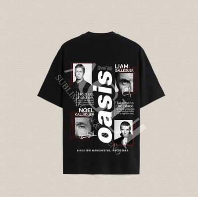 Remera negra con diseño oasis blanco/beige de algodón premium estampado dtf