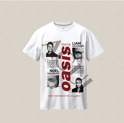 Remera blanca con diseño oasis bordo/beige de algodón premium estampado dtf