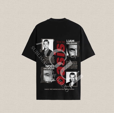 Remera negra con diseño oasis bordo/beige de algodón premium estampado dtf