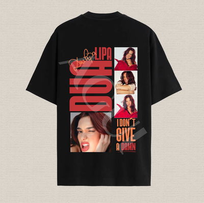Remera negra con diseño Dua Lia "I don´t give a damn" algodón premium estampado dtf