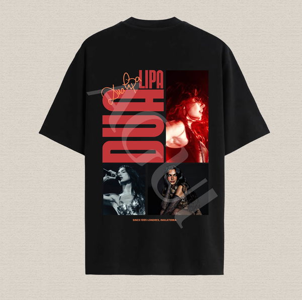 Remera negra con diseño Dua Lia algodón premium estampado dtf