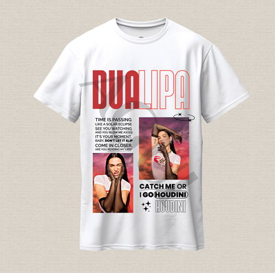 Remera blanca con diseño Dua Lia "Houdini" algodón premium estampado dtf