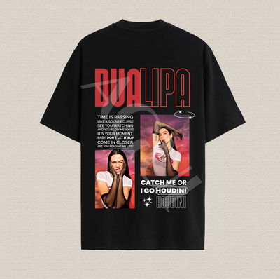 Remera negra con diseño Dua Lia "Houdini" algodón premium estampado dtf