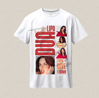 Remera blanca con diseño Dua Lia "I don´t give a damn" algodón premium estampado dtf