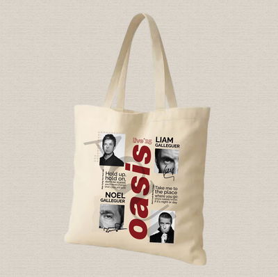 Tote bag de lienzo 35x40cm Oasis noel y liam bordo estampado dtf