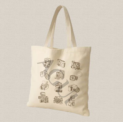 Tote bag de lienzo 35x40cm diseño de cámaras en marrón estampado dtf