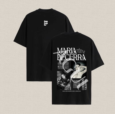 Remera negra con diseño Maria Becerra "corazón vacio" algodón premium estampado dtf