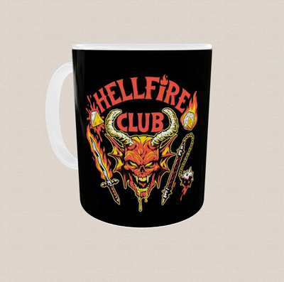 Taza de cerámica stranger things "hellfire club" fondo negro