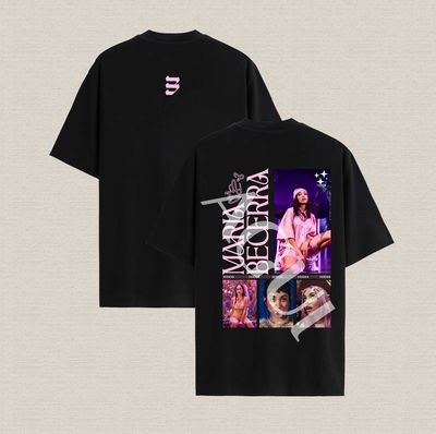 Remera negra con diseño Maria Becerra en rosa algodón premium estampado dtf