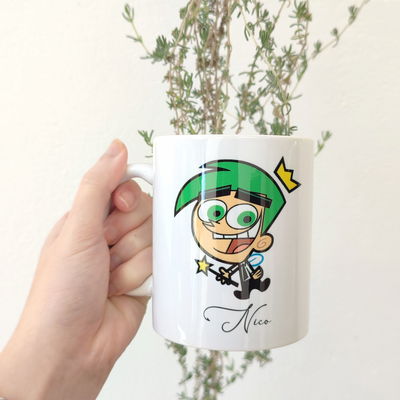 Taza de cerámica con diseño de "padrino mágico" con nombre