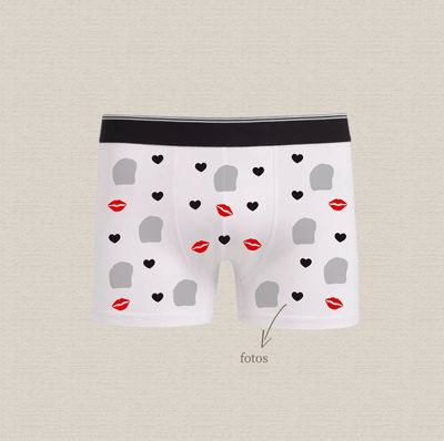 Boxer de algodón estampado con diseño "corazones + besos + con foto" 