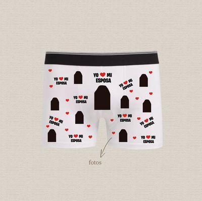 Boxer de algodón estampado con diseño "corazones + foto + yo amo a mi esposa" 