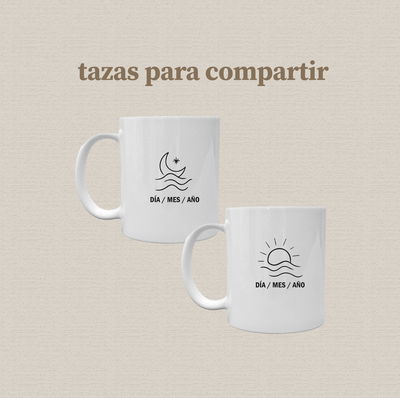 2 tazas de cerámica con diseño sol y luna para dos personas