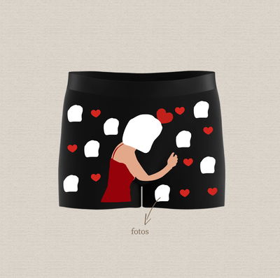 Boxer de algodón estampado con diseño "corazones + cuerpo con foto" 