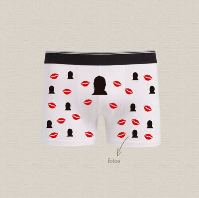 Boxer de algodón estampado con diseño "besos + foto" 