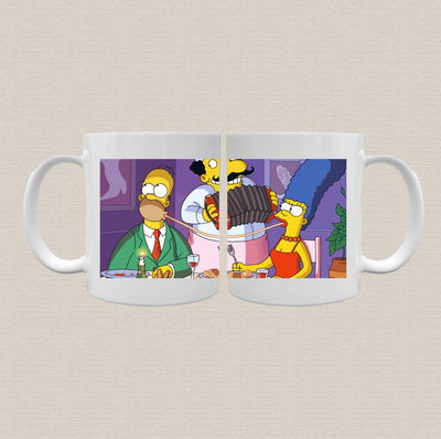 Taza de cerámica con diseño de homero y marge pasta