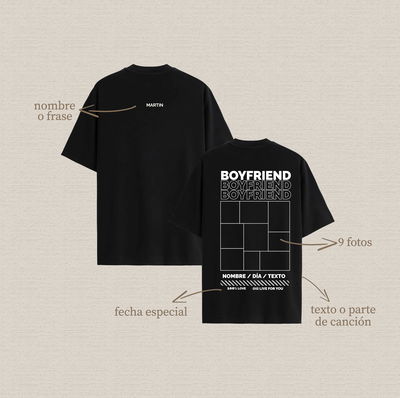 Remera de algodón estampada personalizada con diseño "boyfriend-collage"
