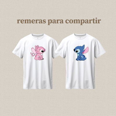 2 remeras de algodón personalizadas con diseño de stich para compartir
