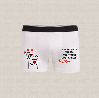 Boxer de algodón estampado con diseño "este paquete es mio, yo tengo los papeles" 