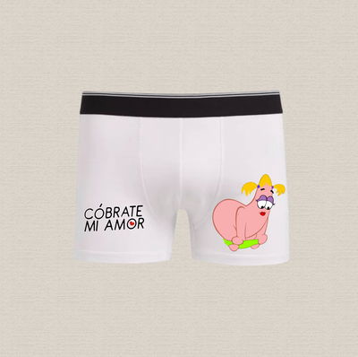 Boxer de algodón estampado con diseño "cóbrate mi amor" 