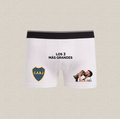 Boxer de algodón estampado con diseño "los 3 más grandes" messi + boca