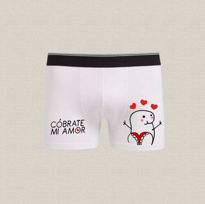 Boxer de algodón estampado con diseño "cóbrate mi amor" 