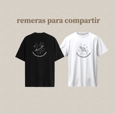 2 remeras de algodón estampadas con diseño de universo para compartir