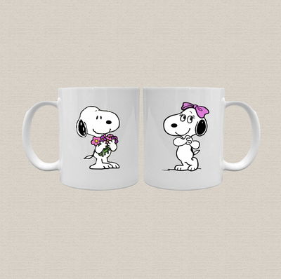 Taza de cerámica personalizada con diseño snoopy pareja