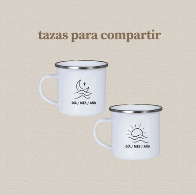 2 Jarros de acero inoixdable con diselo soy y luna para 2 personas