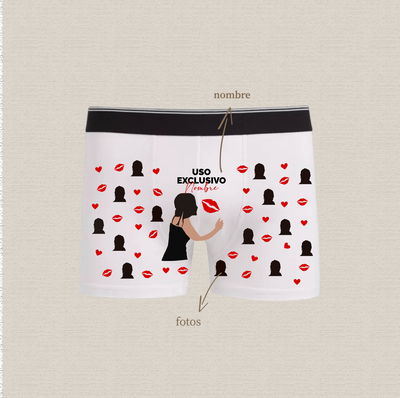 Boxer de algodón estampado con diseño "corazones + besos + cuerpo con foto " 