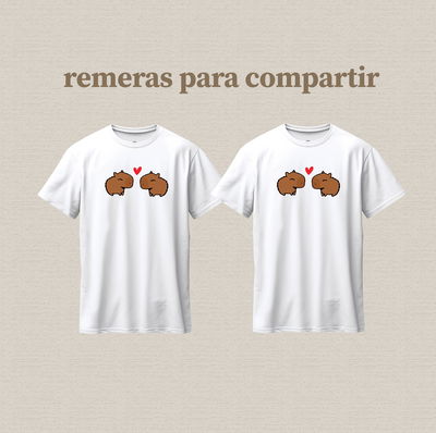 2 remeras algodón estampadas con el diseño de carpinchos para compartir