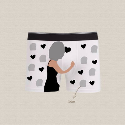 Boxer de algodón estampado con diseño "corazones negro + cuerpo con foto" 