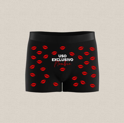 Boxer de algodón estampado con diseño "uso exclusivo, nombre + besos" 