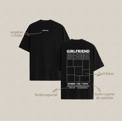Remera de algodón estampada personalizada con diseño "girlfriend-collage"